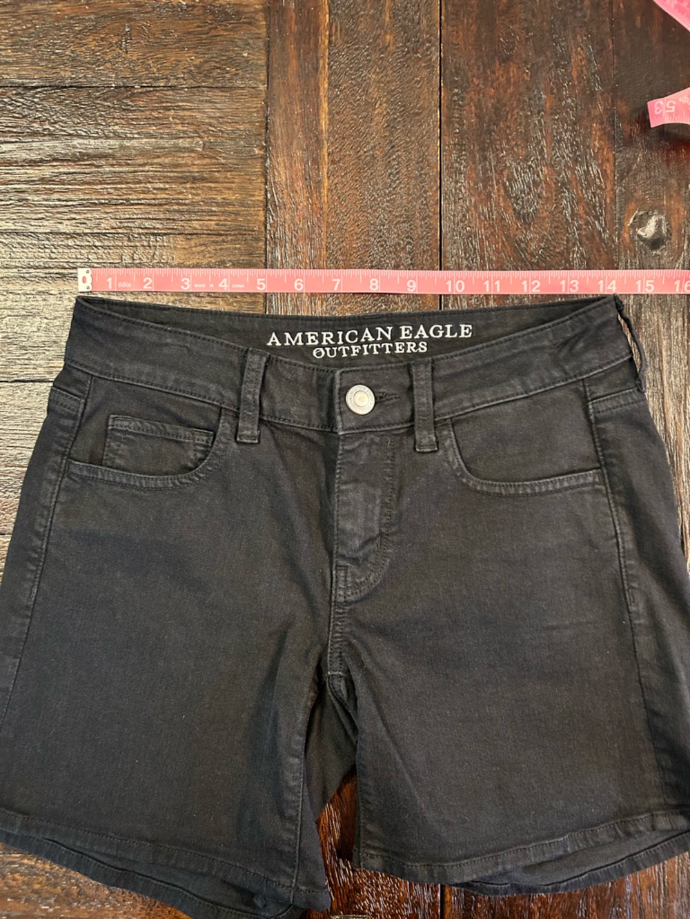 American Eagle Outfitters Black Super Stretch Midi Twill High Waist Denim Shorts - Picture 6 of 8